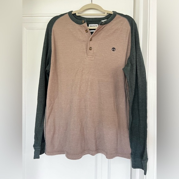 Timberland Men’s Green Tan Henley Slim Fit Waffle Knit Thermal Shirt Size Medium - Picture 2 of 9